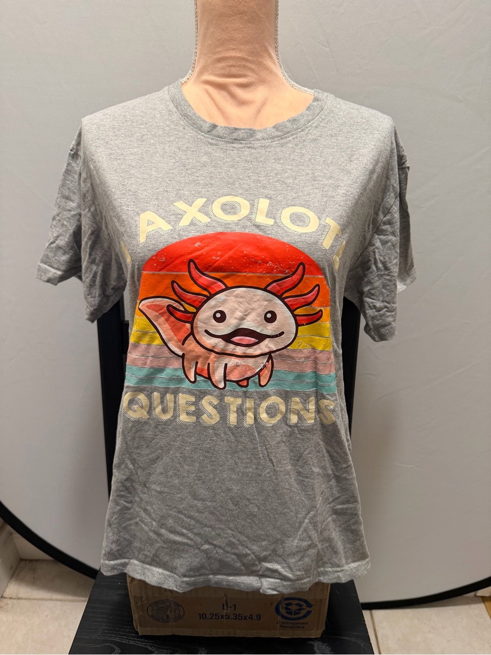 Caribbean Gray Kids Axolotl Graphic Tee with Rainbow Stripes